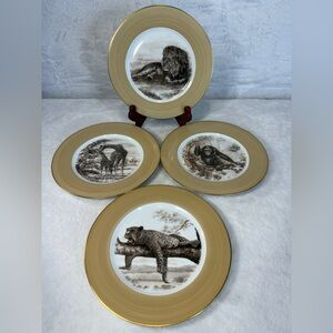 Set of 4 Limoges Safari Rochard Lion  Leopard Elephant Monkey Porcelain Plates